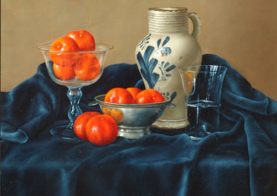 Tangerines with Glasses and Pottery